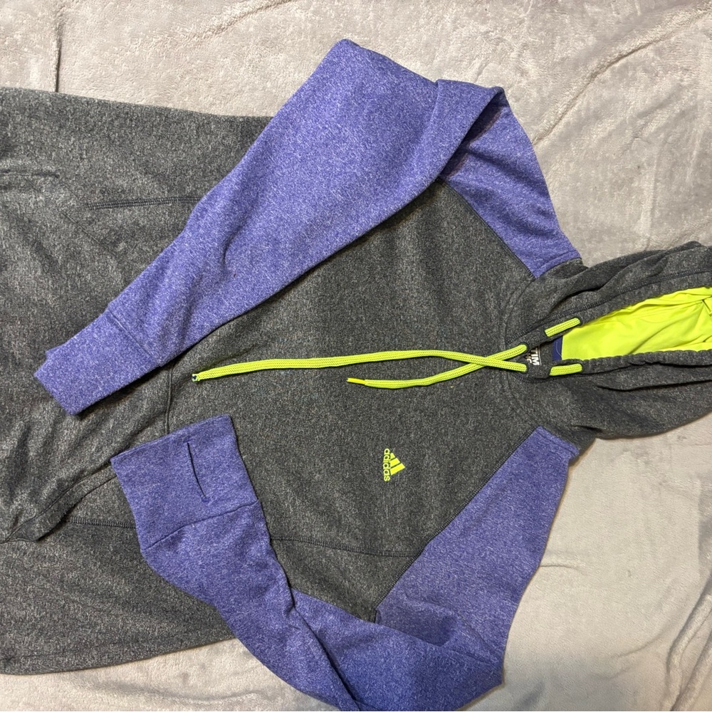 Adidas Ultimate Hoodie in Gray and Purple with Neon Highlights